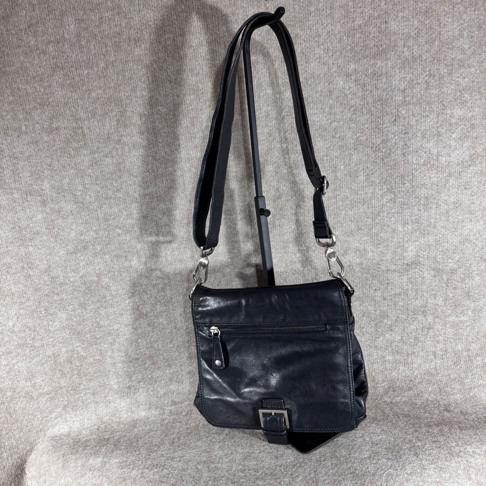 Audrey Brooke Crossbody Bag Womens Black Leather Adjustable Strap Minimalist